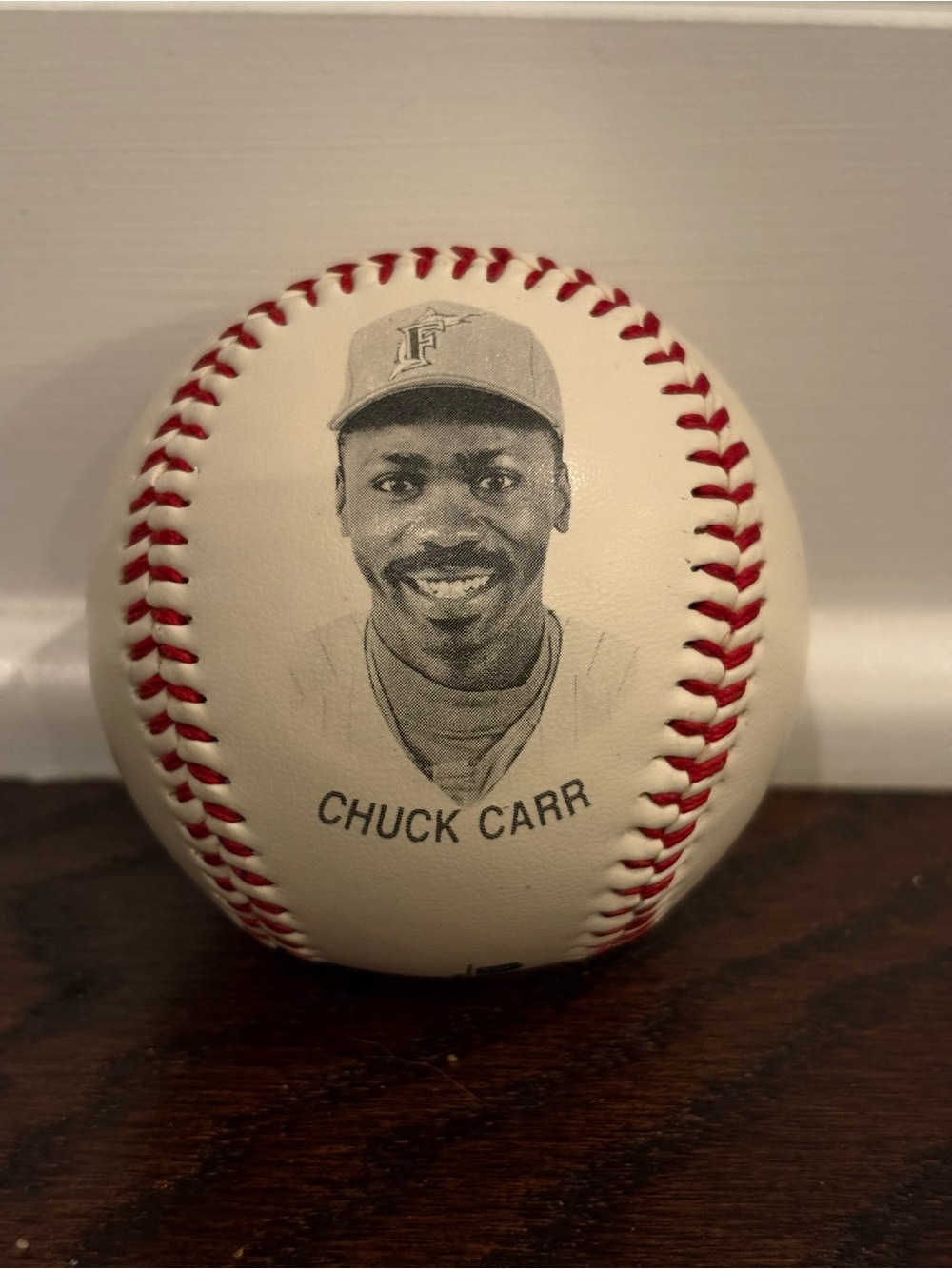 Vintage 1994 Florida Marlins "Fotoball" featuring printed photo of Chuck Carr